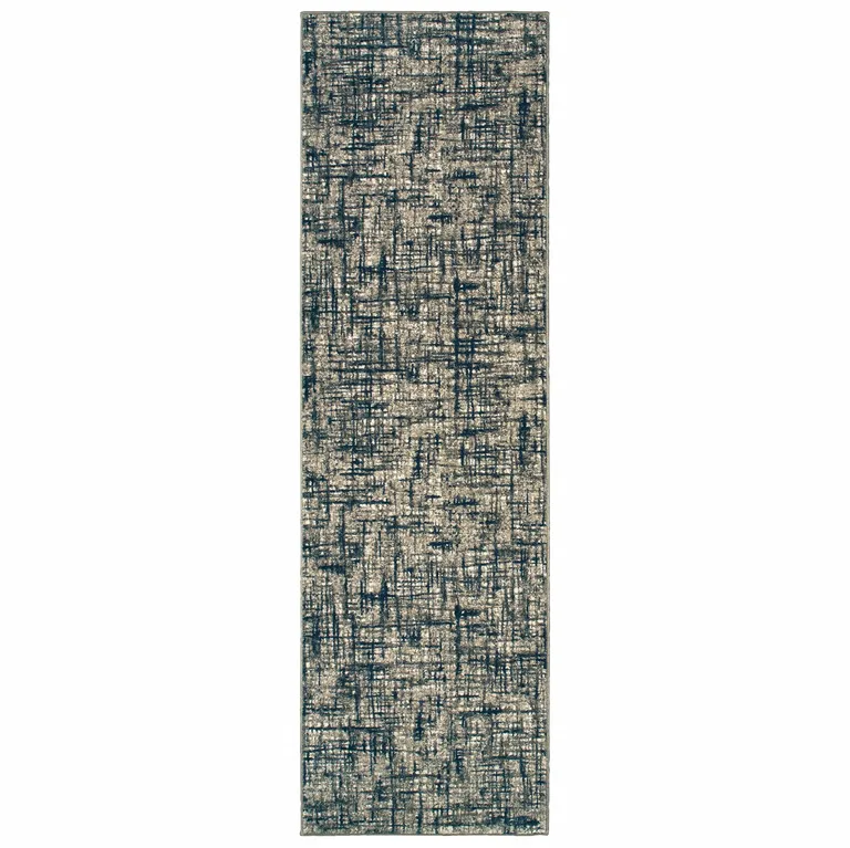 Gray and Navy Abstract Runner Rug Photo 1