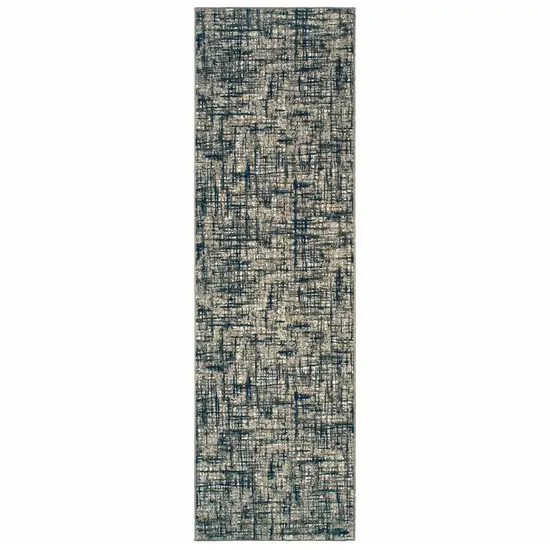 Gray and Navy Abstract Runner Rug Photo 1