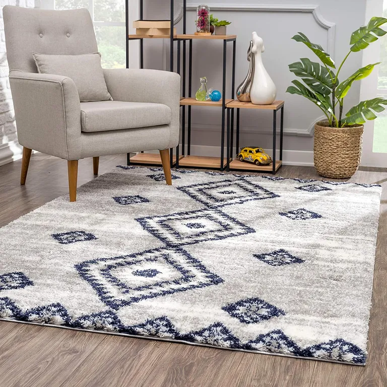 Gray and Navy Boho Chic Area Rug Photo 2