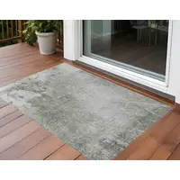 Photo of Gray and Off White Abstract Washable Non Skid Indoor Outdoor Area Rug