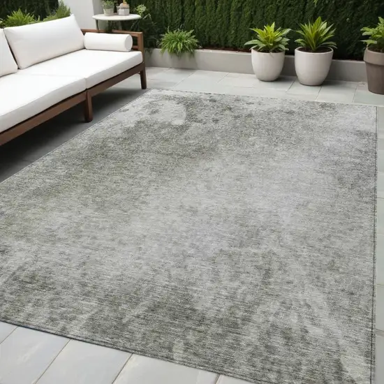 Gray and Off White Abstract Washable Non Skid Indoor Outdoor Area Rug Photo 1