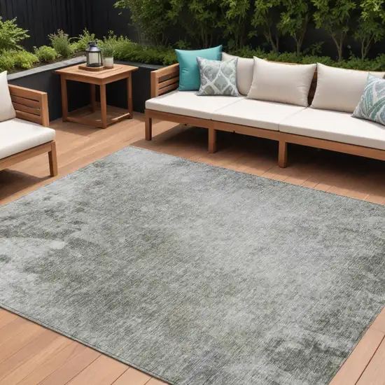 Gray and Off White Abstract Washable Non Skid Indoor Outdoor Area Rug Photo 1