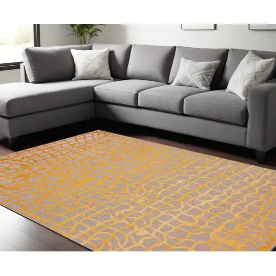 Gray and Orange Abstract Non Skid Area Rug Photo 1