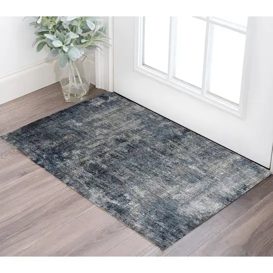 Ivory Navy and Gray Abstract Power Loom Area Rug Photo 1