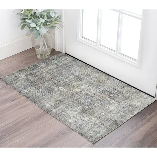 Ivory Navy and Gray Abstract Power Loom Area Rug Photo 1