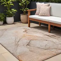 Photo of Gray and Orange Abstract Washable Non Skid Indoor Outdoor Area Rug