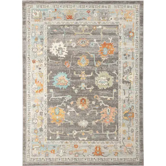 Gray and Orange Floral Stain Resistant Indoor Outdoor Area Rug Photo 2