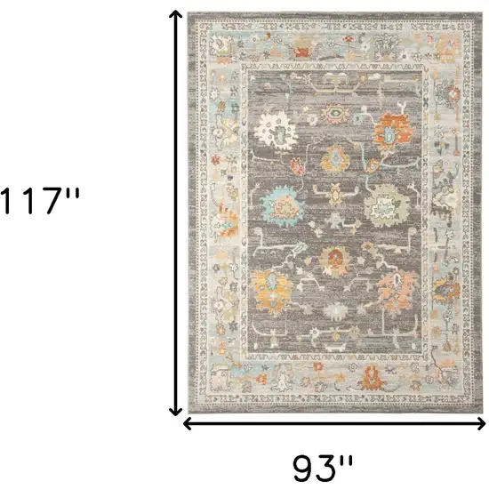 Gray and Orange Floral Stain Resistant Indoor Outdoor Area Rug Photo 8