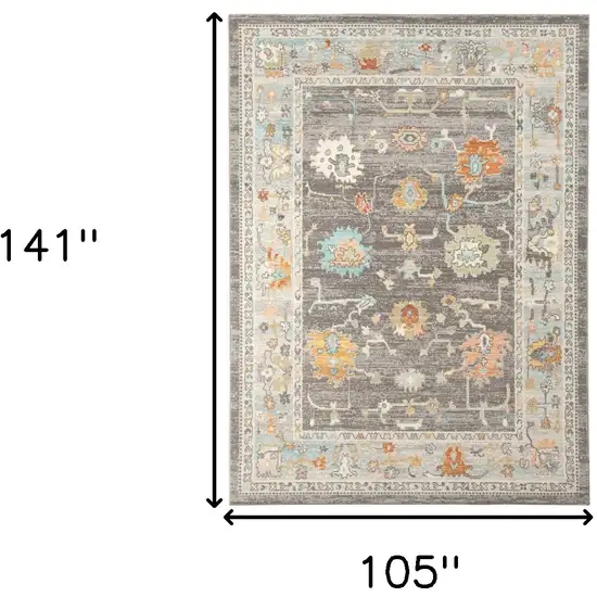 Gray and Orange Floral Stain Resistant Indoor Outdoor Area Rug Photo 8