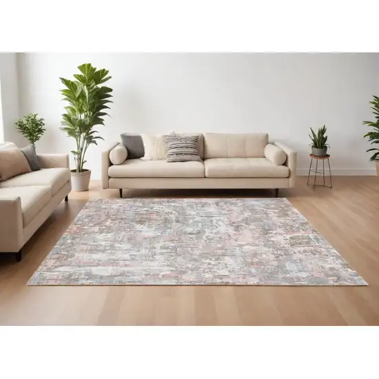 Gray and Pink Abstract Hand Loomed Area Rug Photo 1