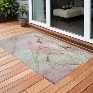 Photo of Gray and Pink Abstract Washable Non Skid Indoor Outdoor Area Rug