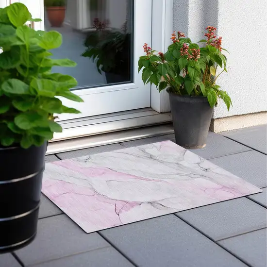 Gray and Pink Abstract Washable Non Skid Indoor Outdoor Area Rug Photo 8