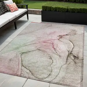 Photo of Gray and Pink Abstract Washable Non Skid Indoor Outdoor Area Rug