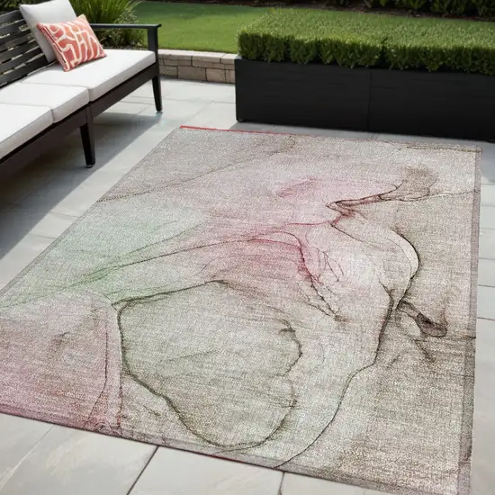 Gray and Pink Abstract Washable Non Skid Indoor Outdoor Area Rug Photo 1