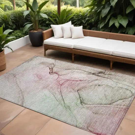 Gray and Pink Abstract Washable Non Skid Indoor Outdoor Area Rug Photo 1