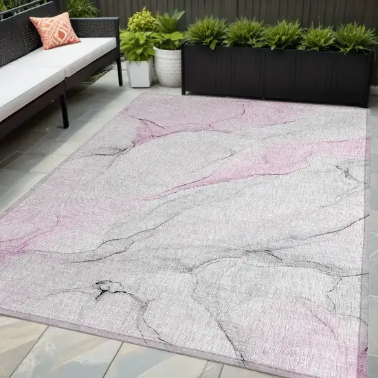 Gray and Pink Abstract Washable Non Skid Indoor Outdoor Area Rug Photo 1