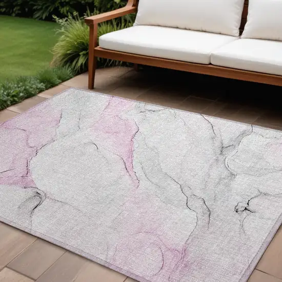 Gray and Pink Abstract Washable Non Skid Indoor Outdoor Area Rug Photo 1