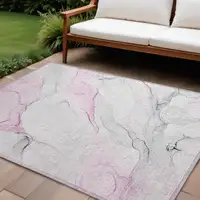 Photo of Gray and Pink Abstract Washable Non Skid Indoor Outdoor Area Rug