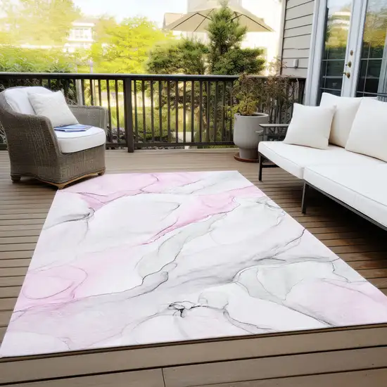 Gray and Pink Abstract Washable Non Skid Indoor Outdoor Area Rug Photo 8