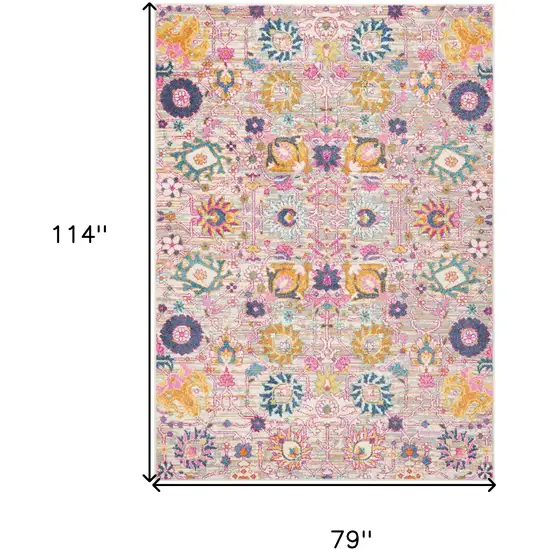 Silver Gray And Pink Floral Distressed Area Rug Photo 9