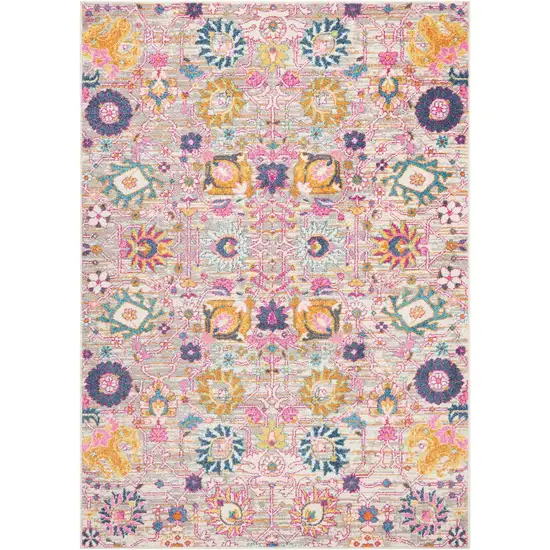 Silver Gray And Pink Floral Distressed Area Rug Photo 6