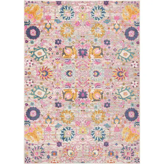 Silver Floral Power Loom Area Rug Photo 1