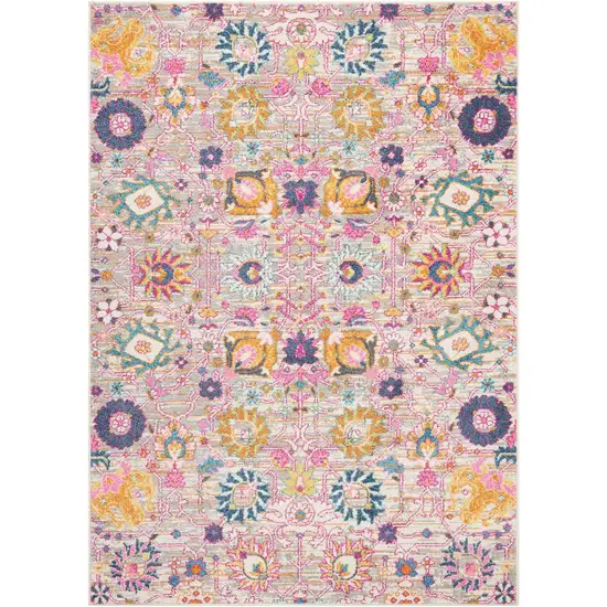 Gray and Pink Distressed Area Rug Photo 9