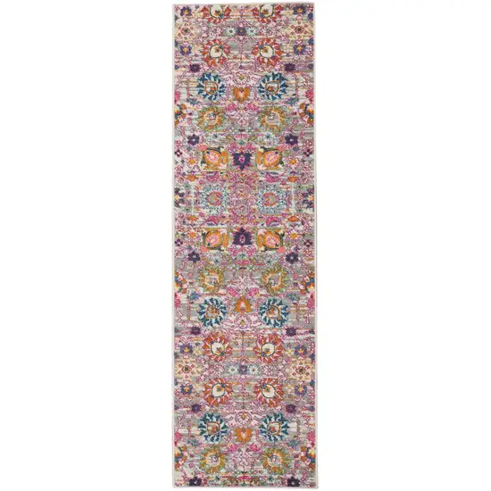 8' Silver Floral Power Loom Runner Rug Photo 7