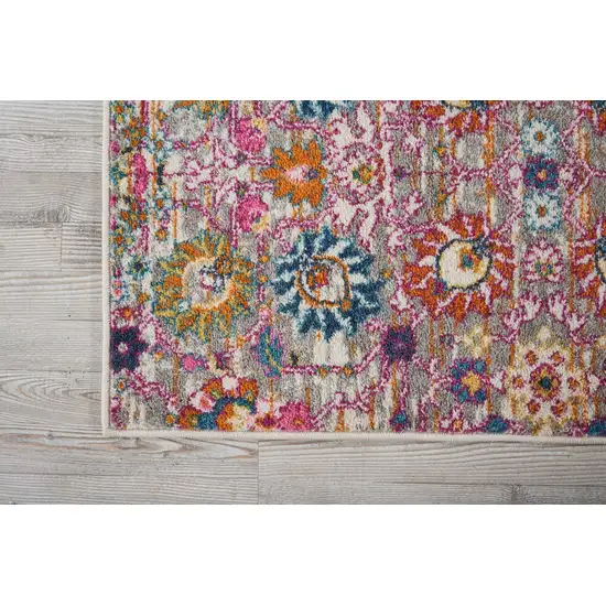 Gray and Pink Distressed Runner Rug Photo 3