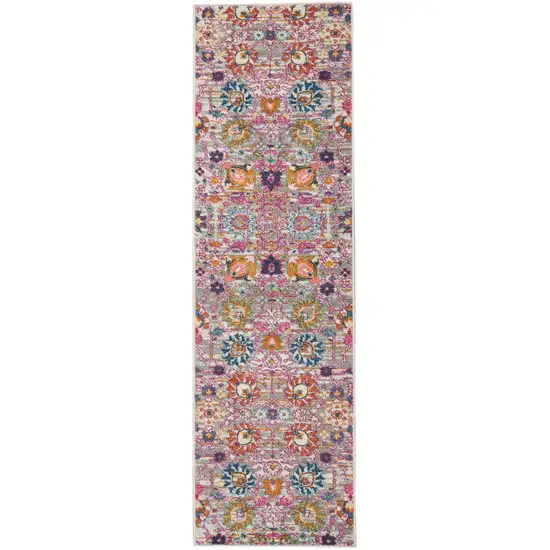 Gray and Pink Distressed Runner Rug Photo 1