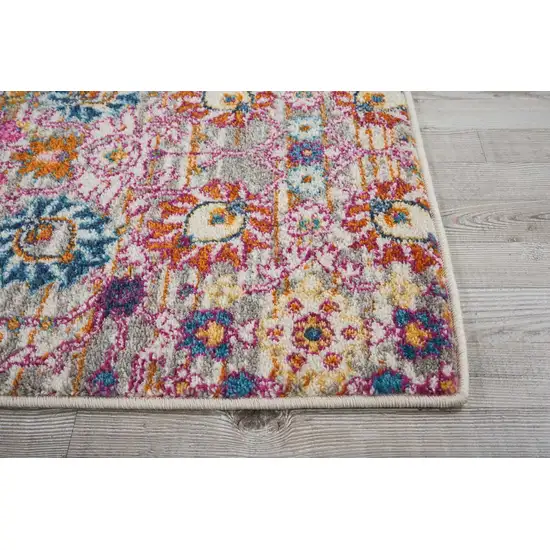 Gray and Pink Distressed Runner Rug Photo 5