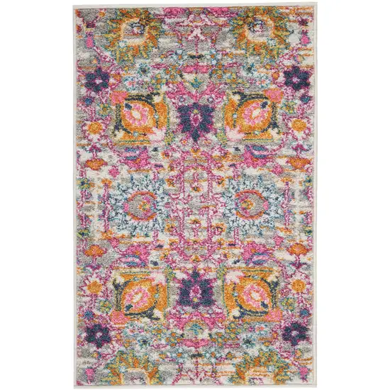 Silver Floral Power Loom Area Rug Photo 1