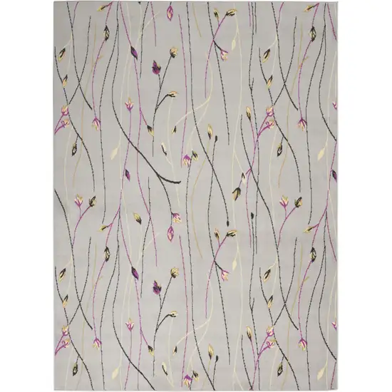 Gray and Pink Floral Power Loom Area Rug Photo 2