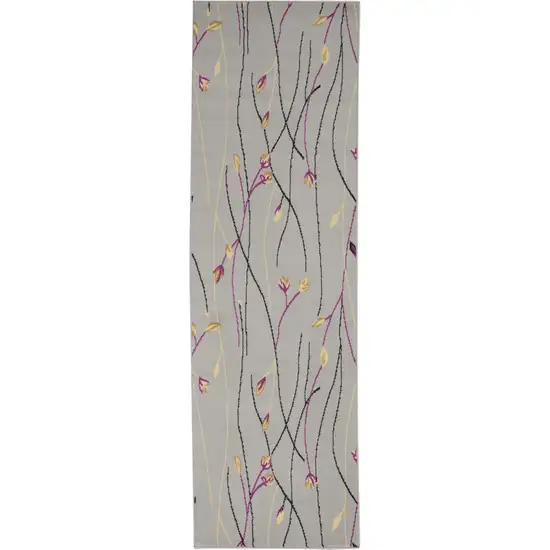 Gray and Pink Floral Power Loom Runner Rug Photo 2