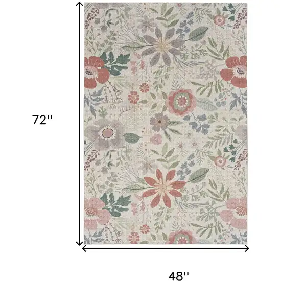 Gray and Pink Floral Power Loom Washable Non Skid Area Rug Photo 3