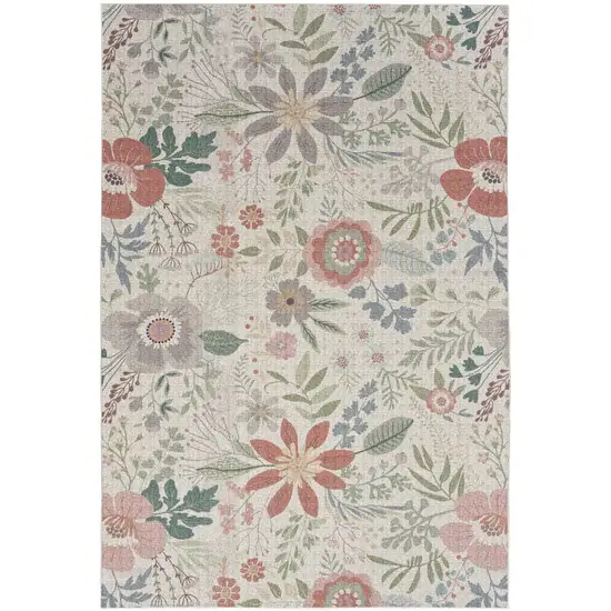 Gray and Pink Floral Power Loom Washable Non Skid Area Rug Photo 2