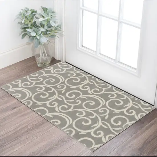 Gray and Pink Floral Vines Power Loom Area Rug Photo 2