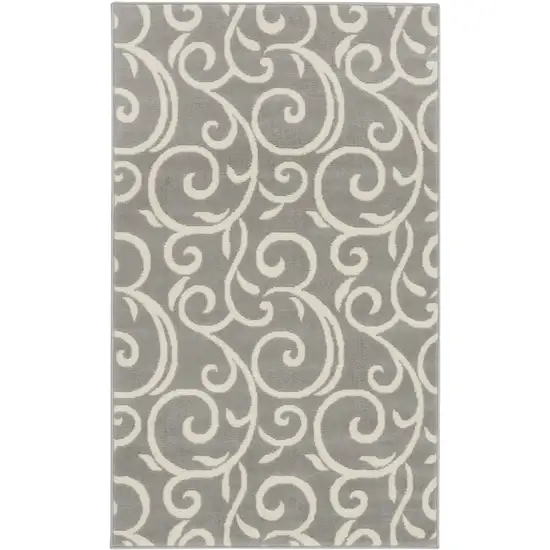 Gray and Pink Floral Vines Power Loom Area Rug Photo 1