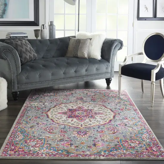 Gray and Pink Medallion Area Rug Photo 6