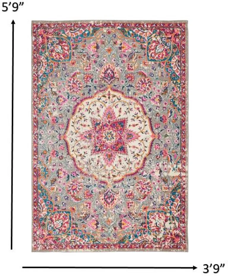 Gray and Pink Medallion Area Rug Photo 5