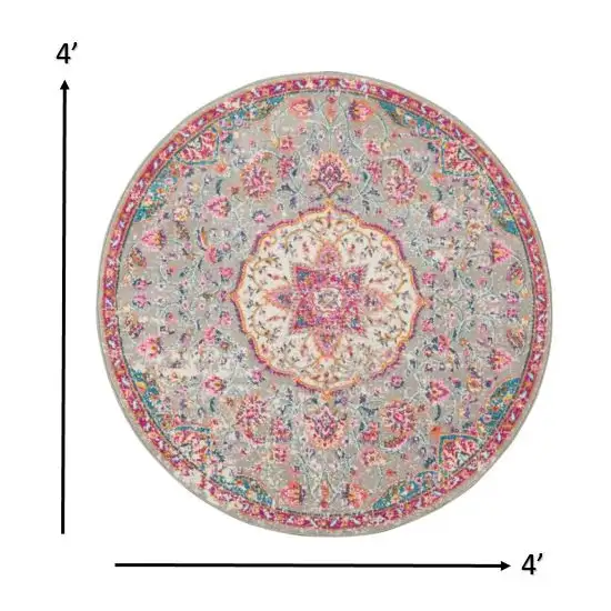 Gray and Pink Medallion Area Rug Photo 4