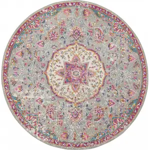 Photo of Gray and Pink Medallion Area Rug