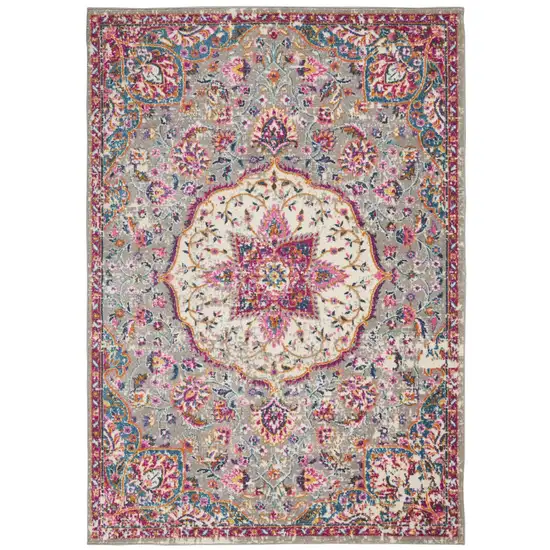 Gray and Pink Medallion Area Rug Photo 1