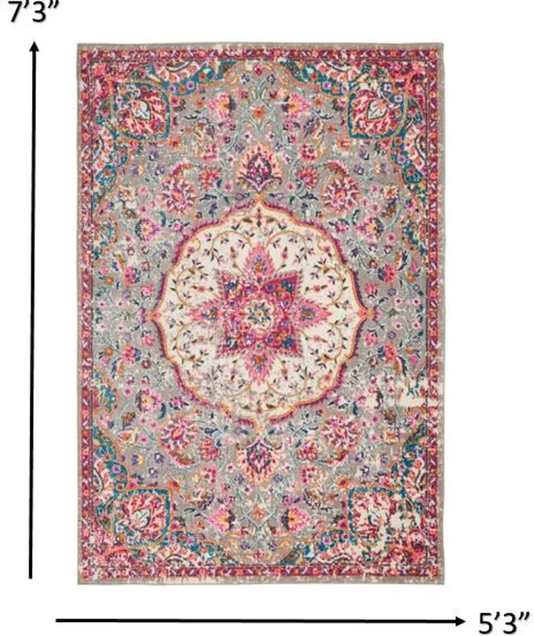 Gray and Pink Medallion Area Rug Photo 3