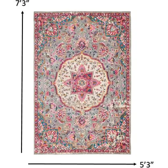 Gray and Pink Medallion Area Rug Photo 5