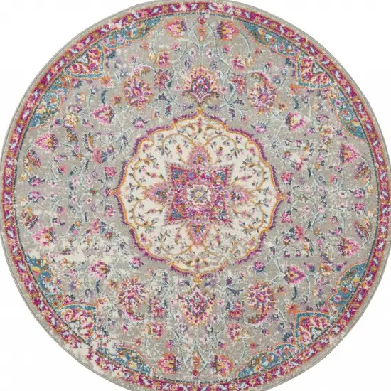 Gray and Pink Medallion Area Rug Photo 7