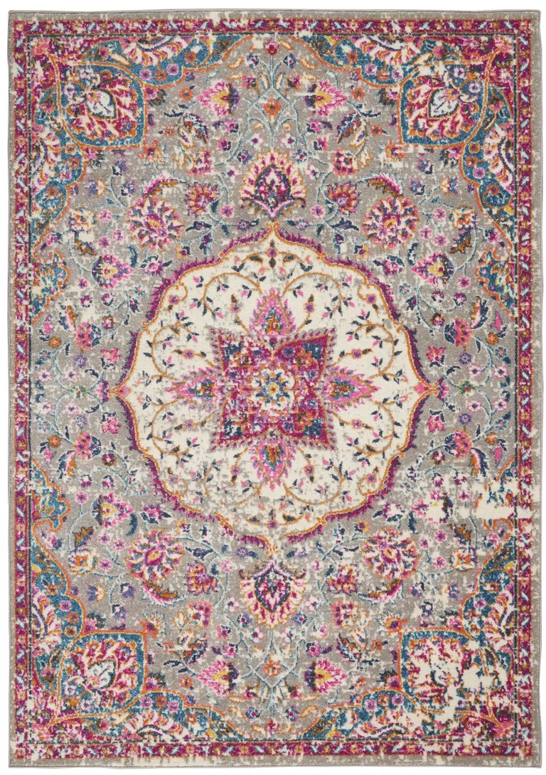 Gray and Pink Medallion Area Rug Photo 1