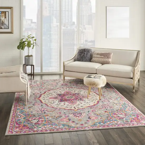 Gray and Pink Medallion Area Rug Photo 6