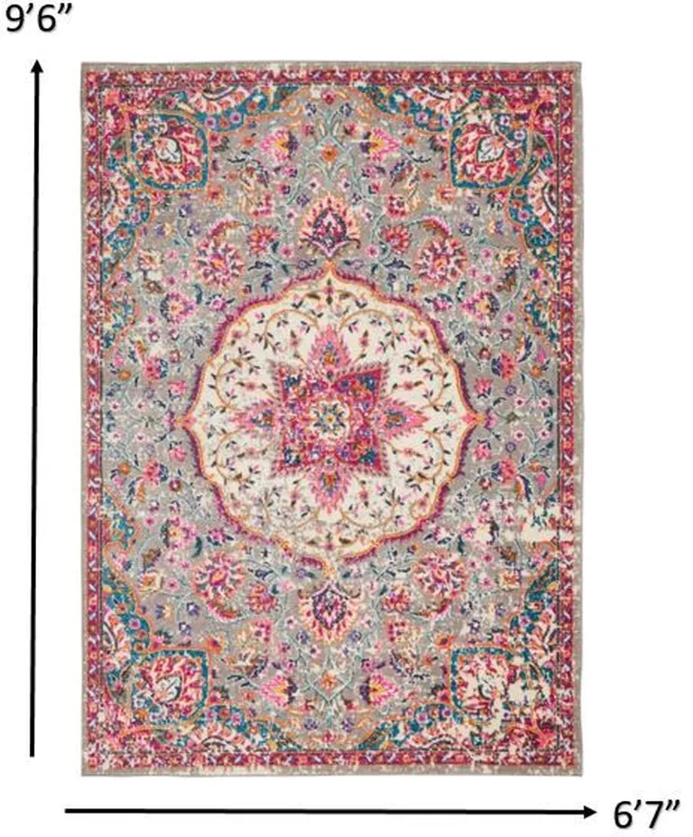 Gray and Pink Medallion Area Rug Photo 4