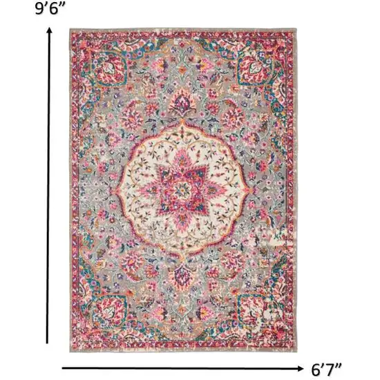 Gray and Pink Medallion Area Rug Photo 4